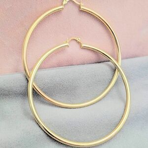 Hoop Earrings Real 18K Gold Filled Plain Big Hoop 70mm Won't Tarnish